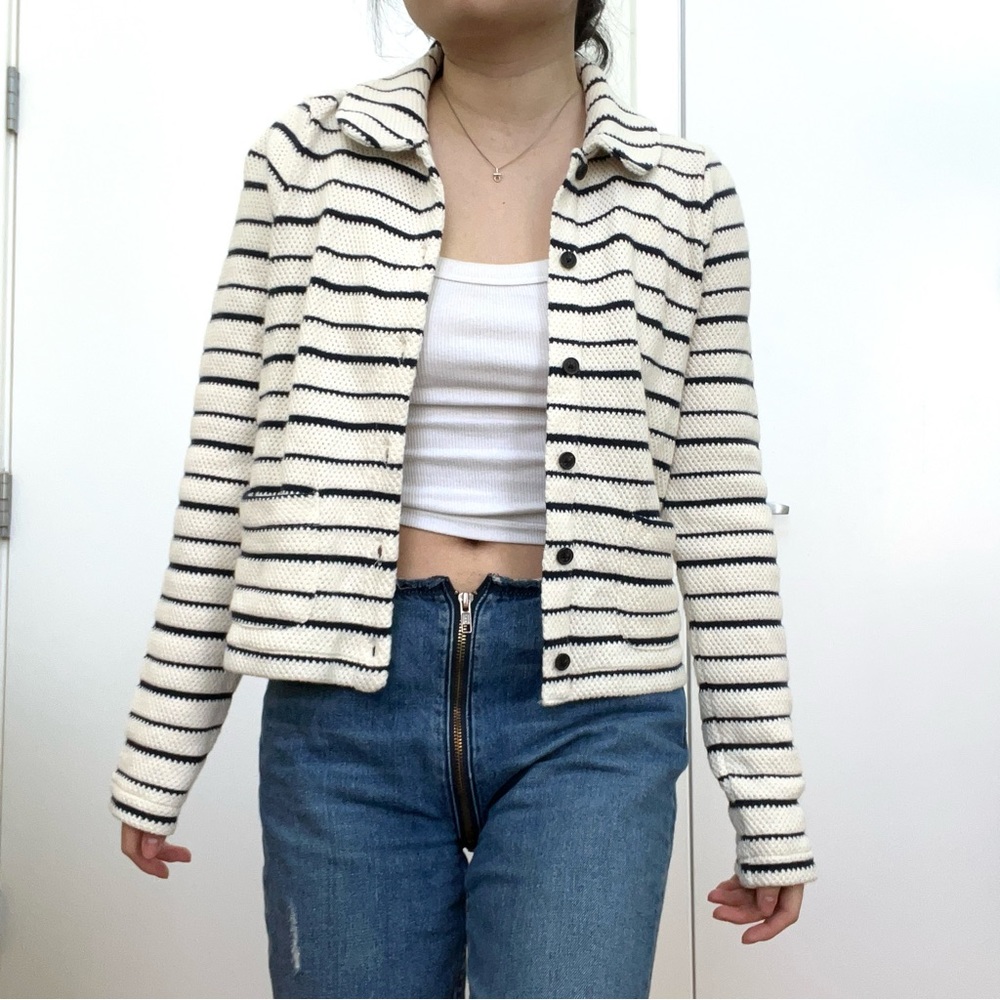 Madewell NWT striped cardigan jacket white and black size xxs